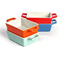 Mini platos de horno de cerámica - Juego de 4 | Horno a la mesa Platos para hornear | Colores rojo- azul- verde y…